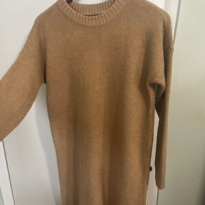 Versatile, warm, camel-colored Lands End knit dress.